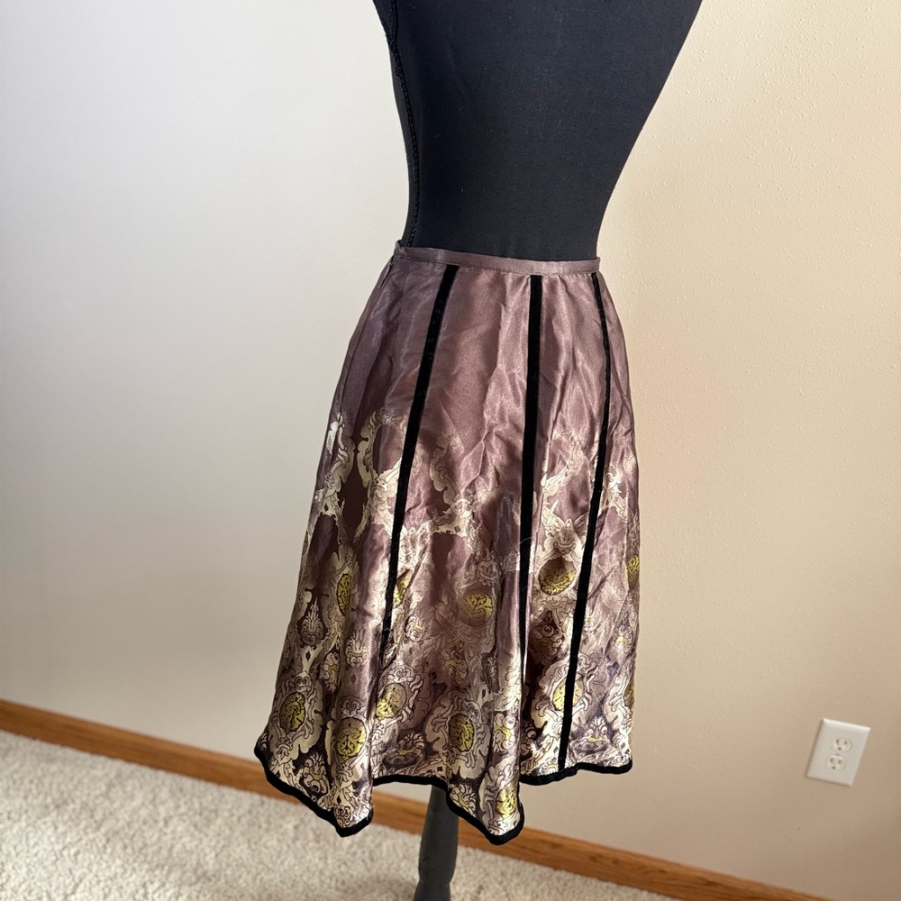 Apostrophe Metallic Brocade Midi Skirt Bronze Gold Velvet Size 2 - Picture 7 of 12